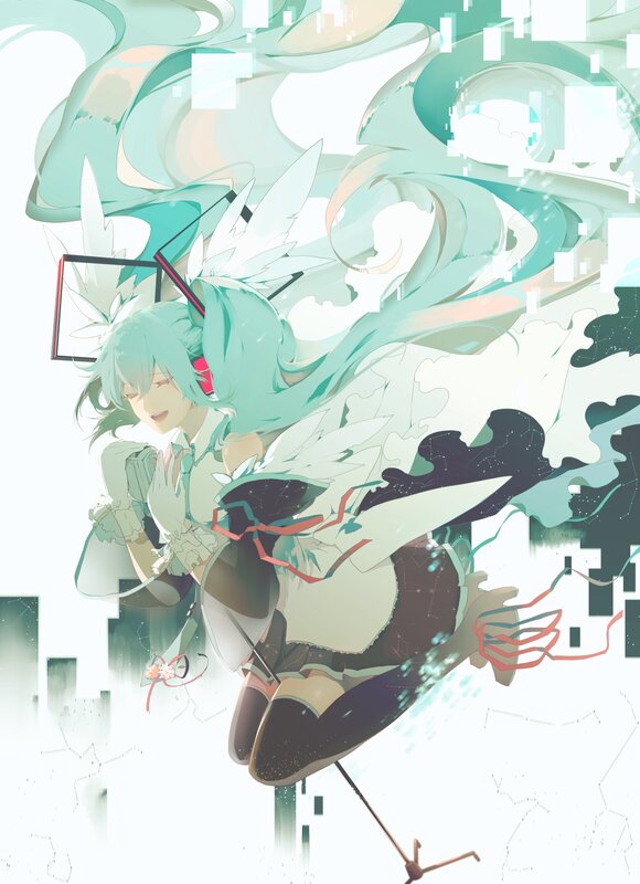 Anime Character with Teal Hair — Dreamy, Digital Art, Wings