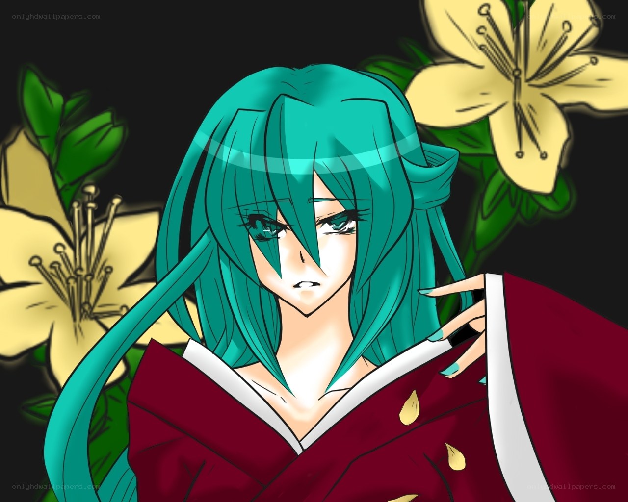 anime character with teal hair