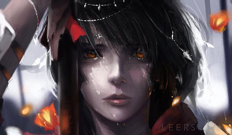 Anime Character with Tears — Black