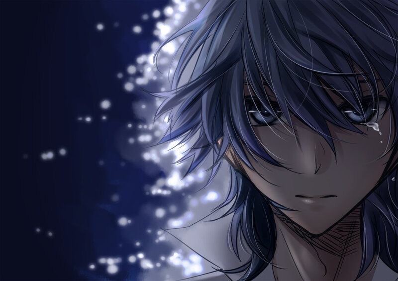 Anime Character with Tears — Blue
