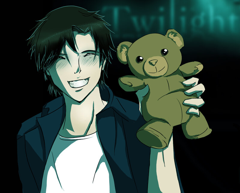 anime character with teddy bear