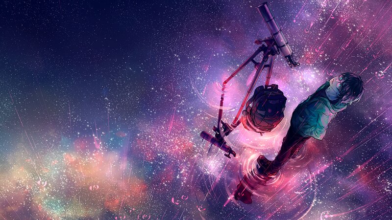 Anime Character with Telescope — Purple