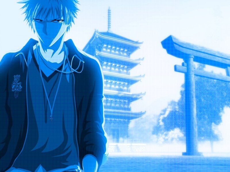 anime character with temple background