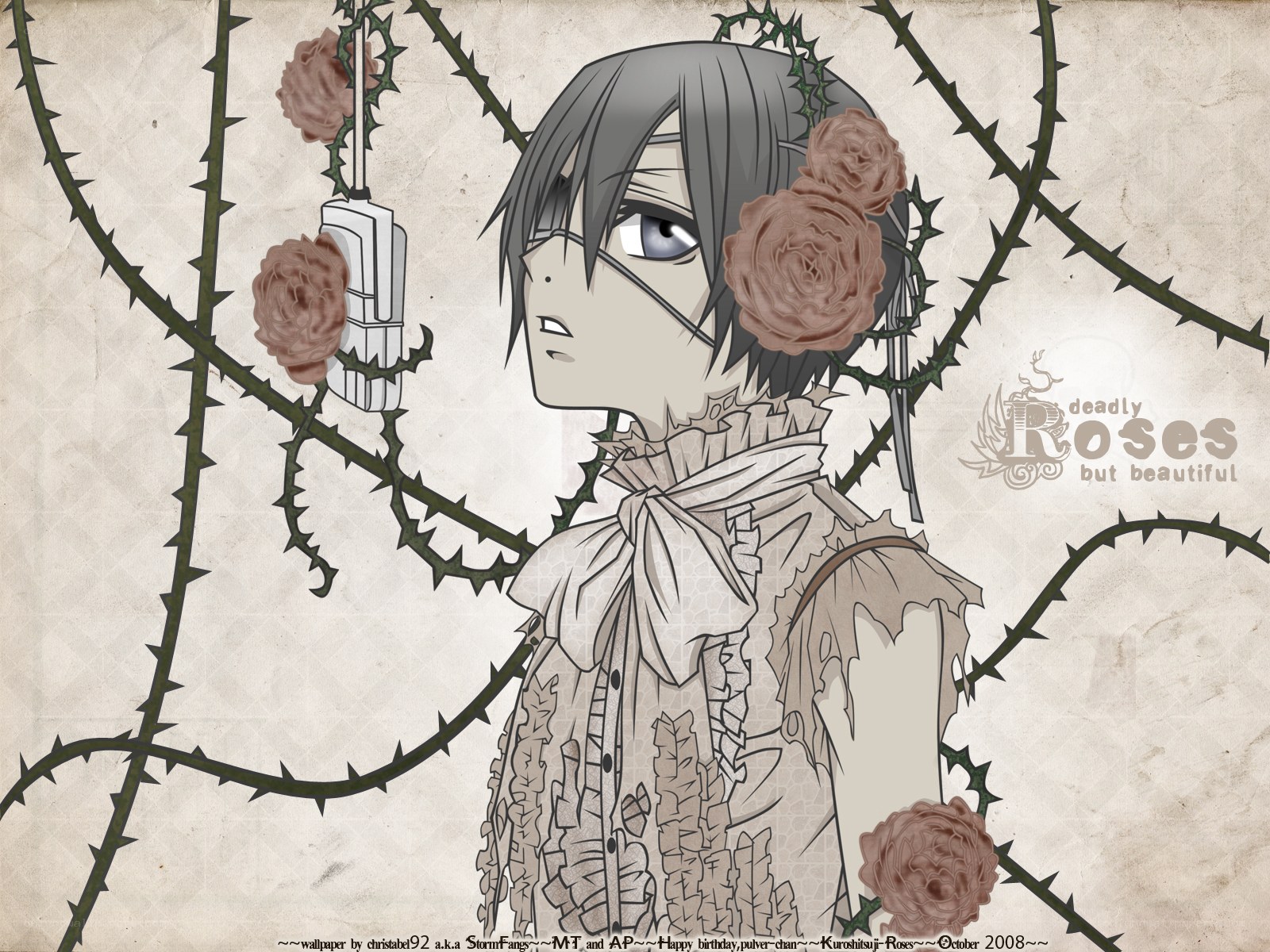 Anime character with thorny roses