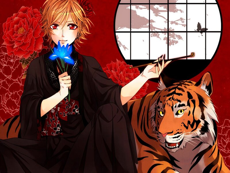 Anime Character with Tiger — Red