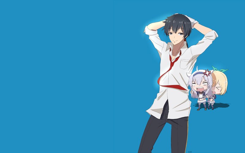 Anime Character with Two Girls — Blue
