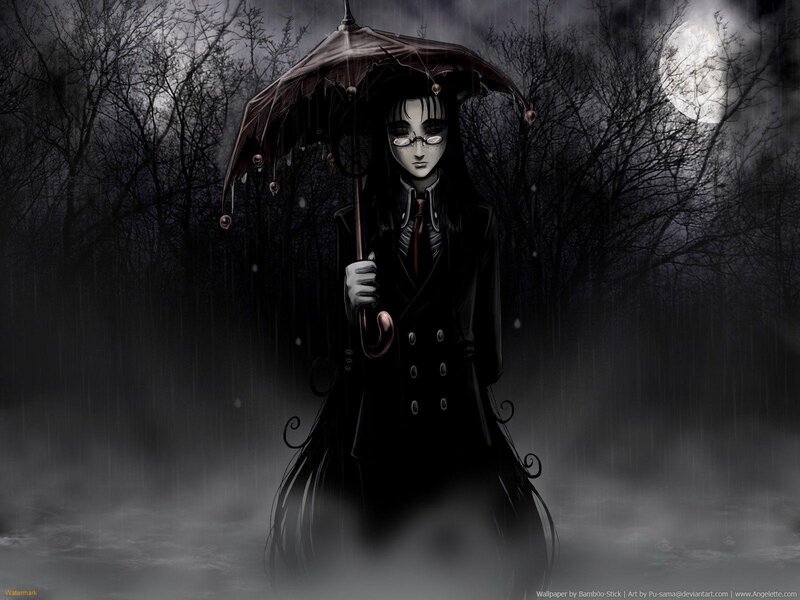 Anime Character with Umbrella — Black, Dark, Mysterious