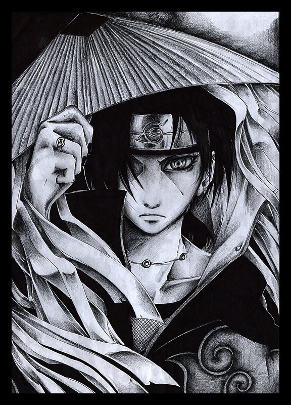Anime Character with Umbrella — Black, Dramatic, Manga