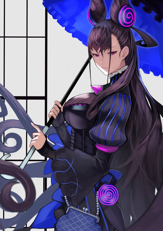 Anime Character with Umbrella — Black, Dramatic, Sword