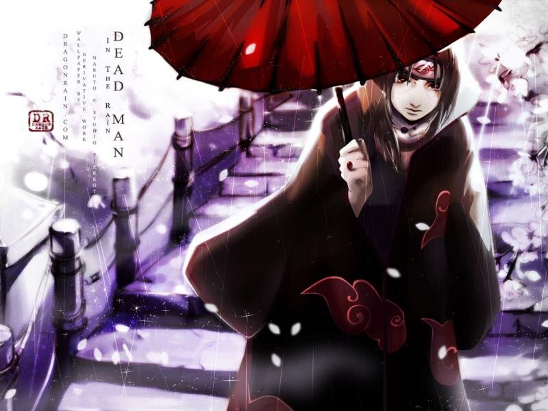 Anime Character with Umbrella — Black, Dramatic