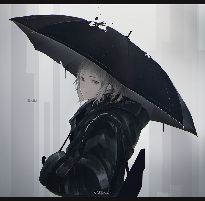 Anime Character with Umbrella — Black, Melancholic