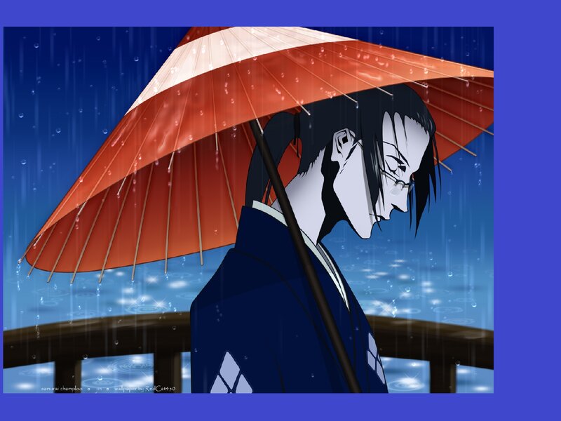 Anime Character with Umbrella — Blue, Melancholic