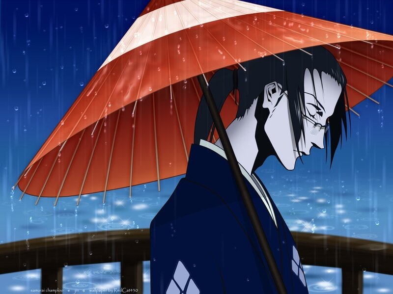 Anime Character with Umbrella — Blue