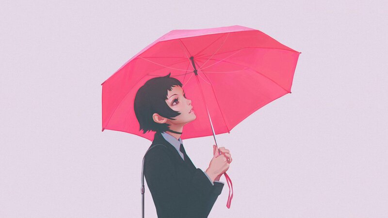 Anime Character with Umbrella — Pink, Serene