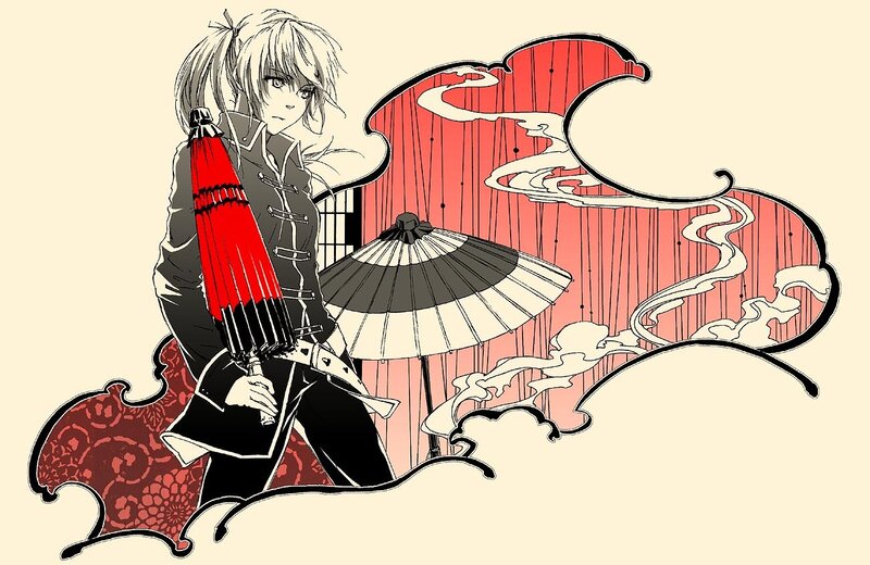 Anime Character with Umbrella — Red, Dramatic, Manga