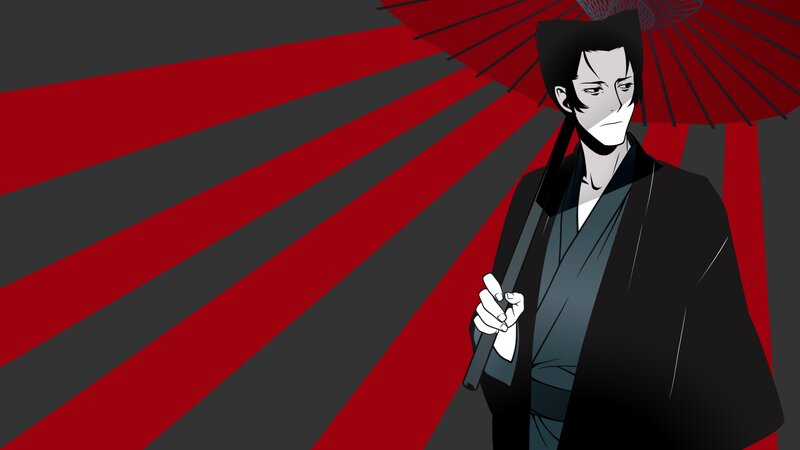Anime Character with Umbrella — Red, Dramatic