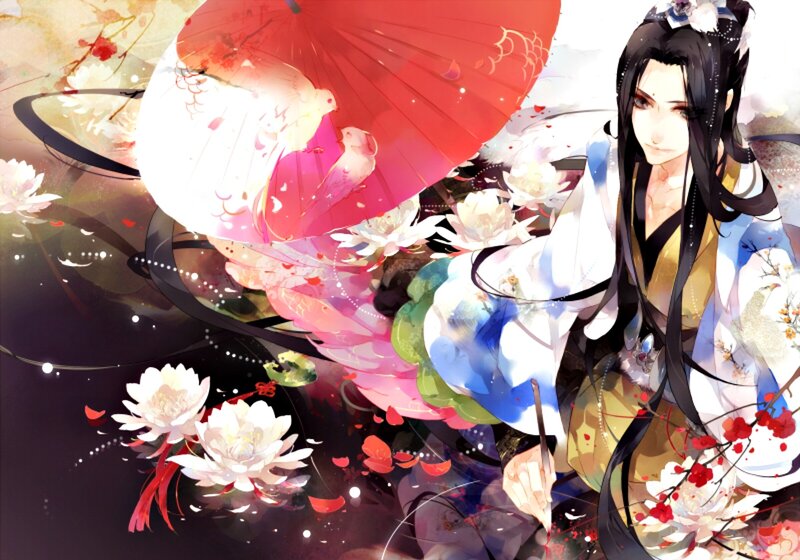Anime Character with Umbrella — Red, Serene