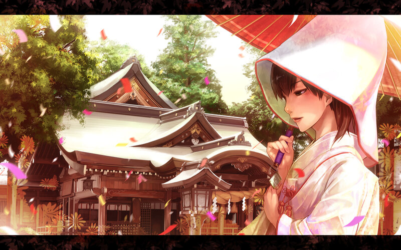 Anime Character with Umbrella — White, Serene, Afternoon