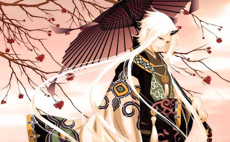 Anime Character with Umbrella — White, Serene