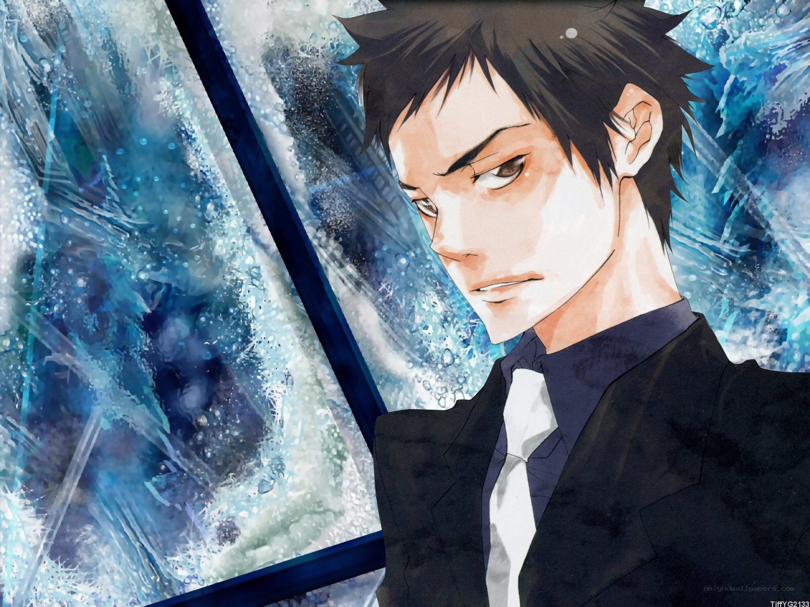 anime character with water background