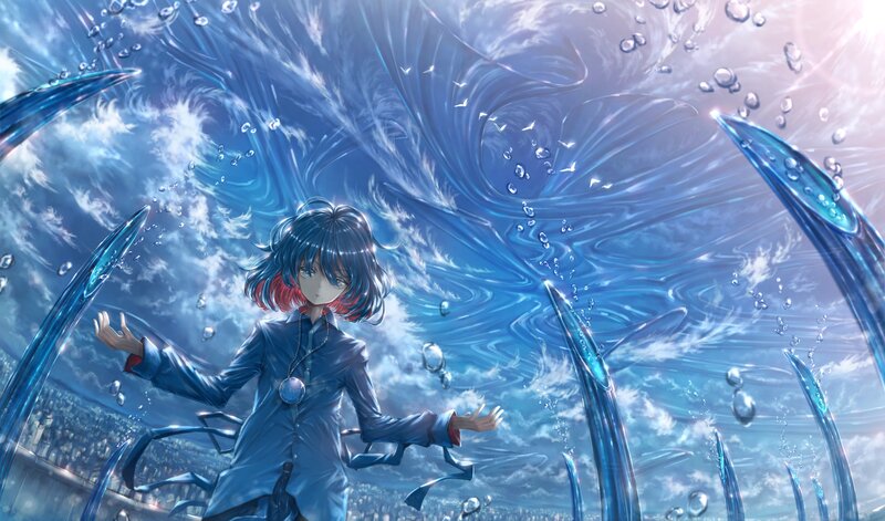 Anime Character with Water — Blue, Dramatic