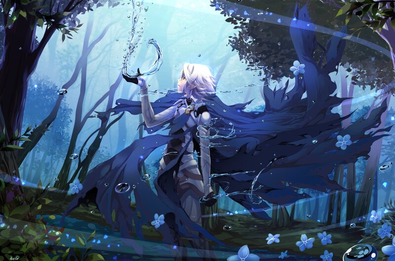 Anime Character with Water — Blue