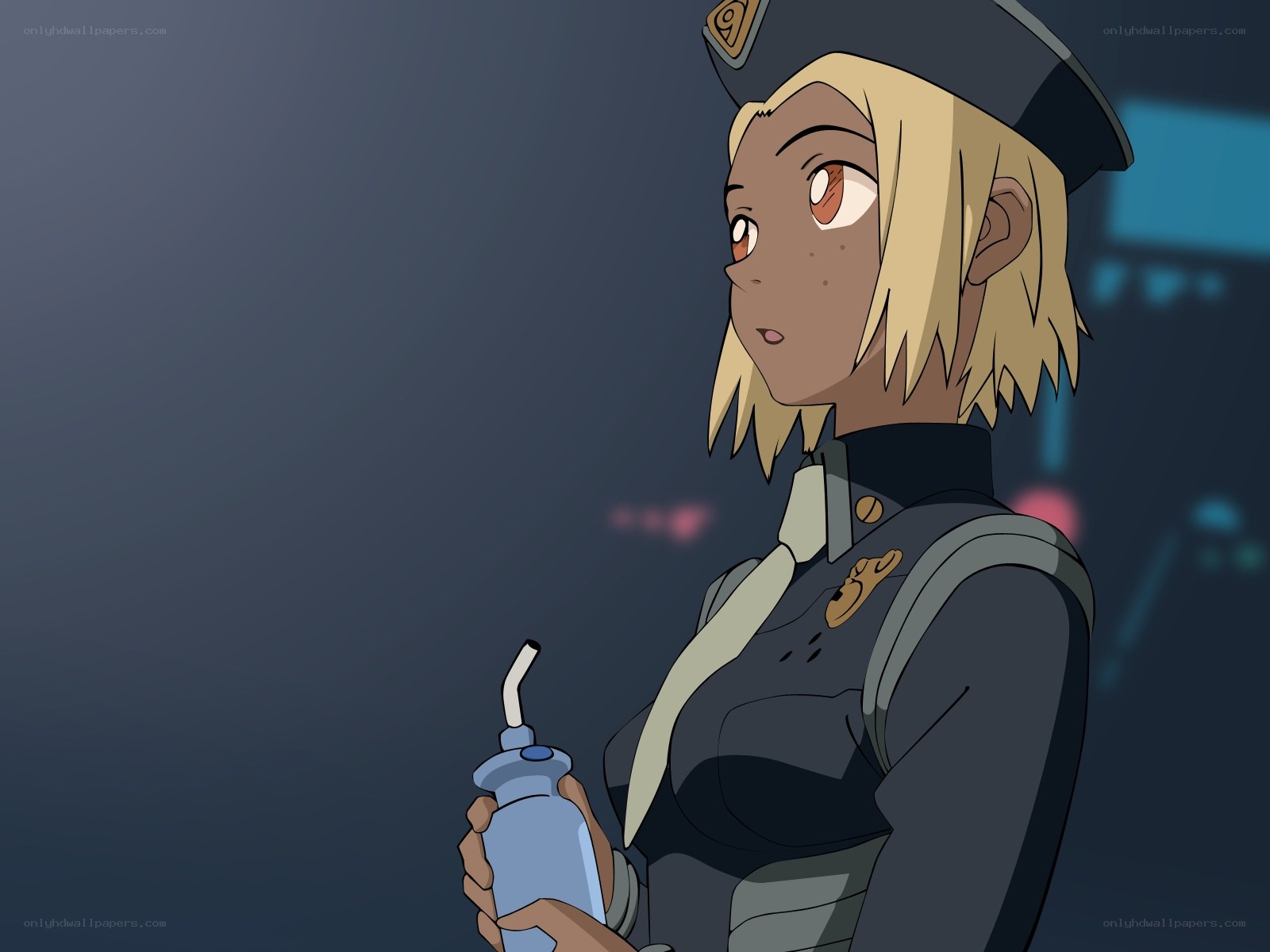 anime character with water bottle