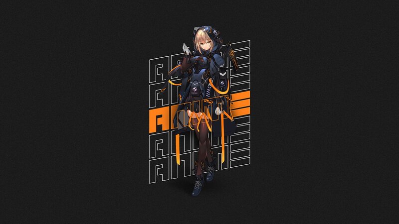 Anime Character with Weapon — Black, Dramatic, Digital Art, Headset