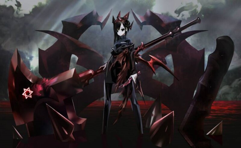 Anime Character with Weapon — Black, Dramatic, Digital Art, Wings