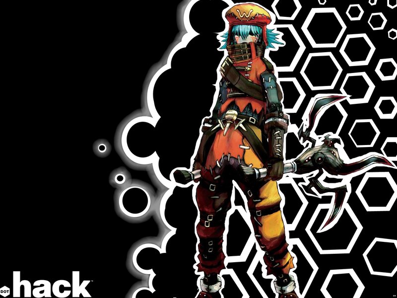 Anime Character with Weapon — Black, Dramatic, Manga, Hexagon Pattern