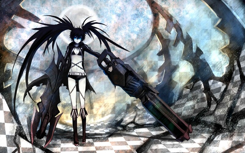 Anime Character with Weapon — Black, Dramatic, Night, Digital Art, Long Black Hair