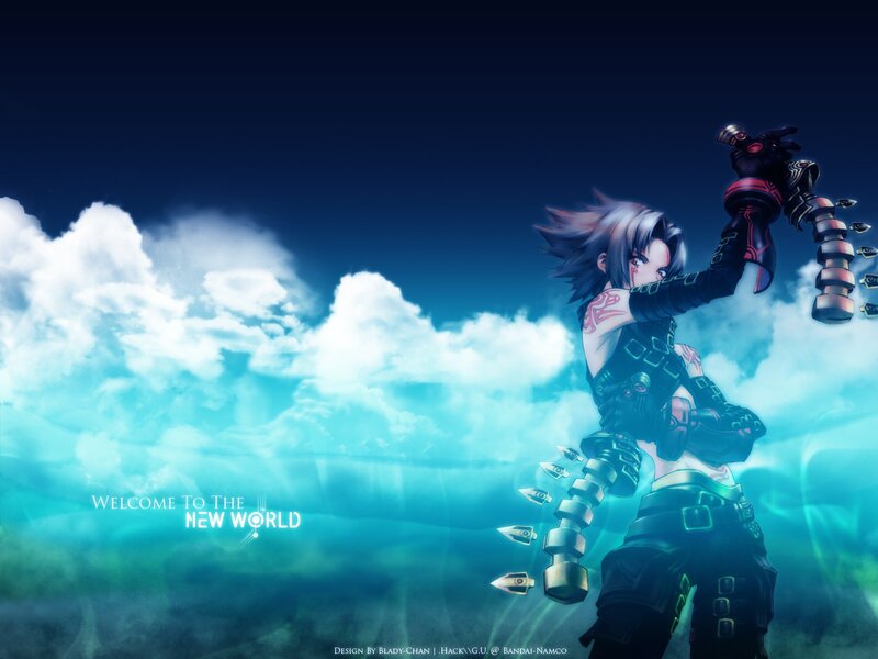 Anime Character with Weapon — Blue, Dramatic, Clouds
