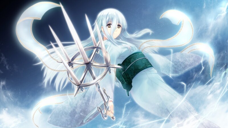 Anime Character with Weapon — Blue, Dramatic, Lightning