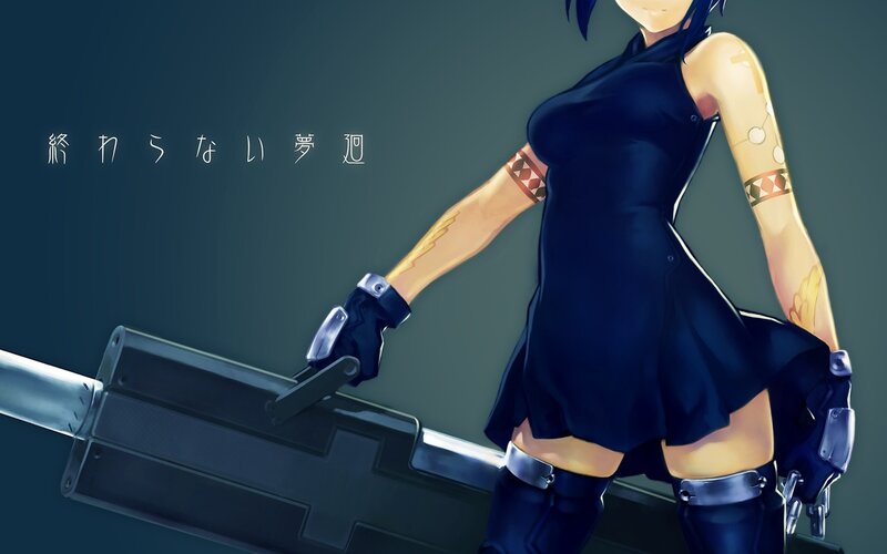 Anime Character with Weapon — Blue, Dramatic