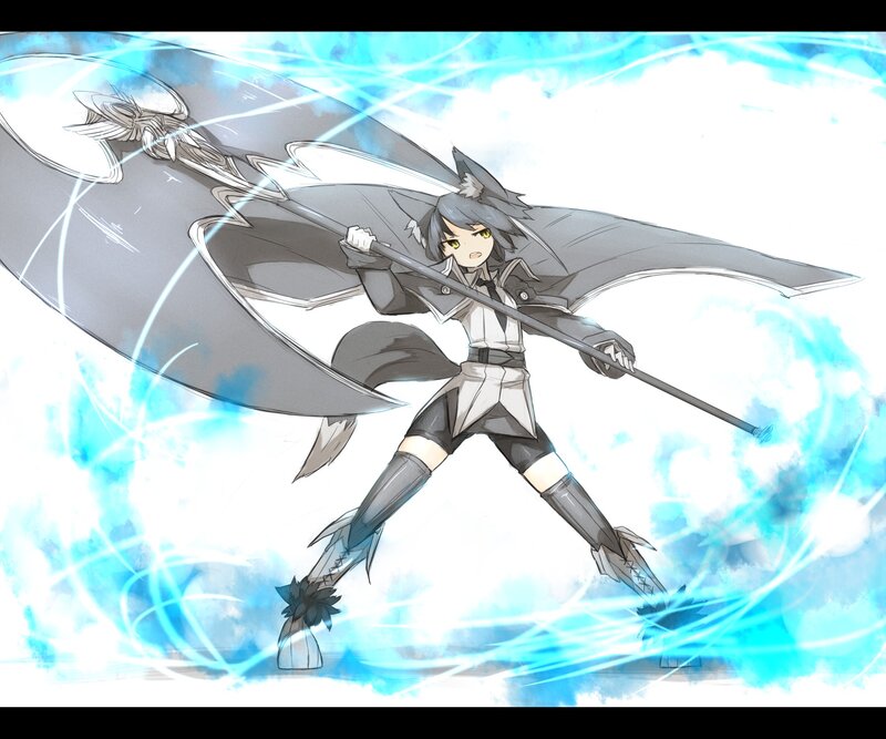 Anime Character with Weapon — Blue, Dynamic