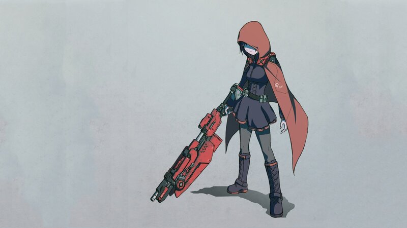 Anime Character with Weapon — Gray, Neutral