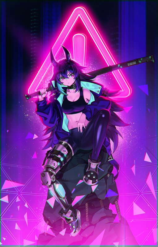 Anime Character with Weapon — Purple, Dramatic, Night, Digital Art