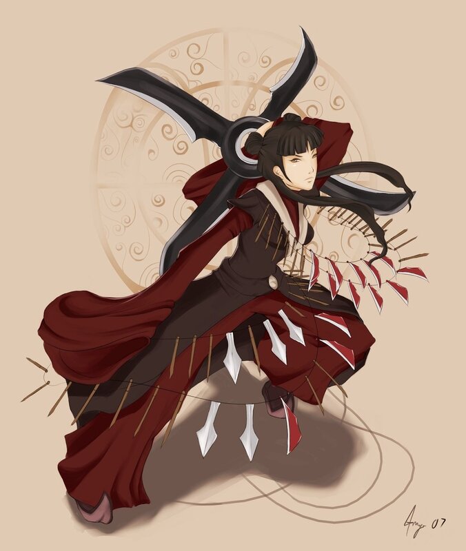 Anime Character with Weapon — Red, Dramatic, Digital Art, Cape
