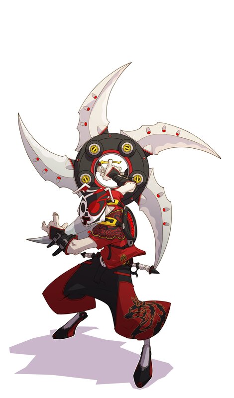 Anime Character with Weapon — Red, Dynamic
