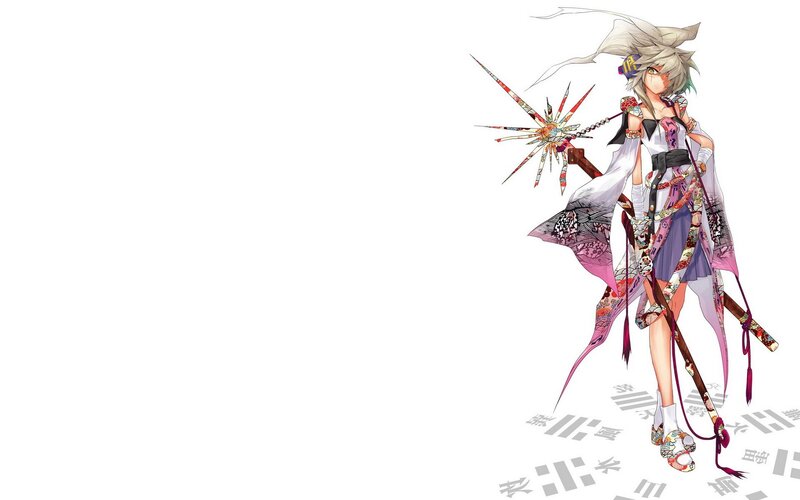 Anime Character with Weapon — White, Dramatic, Digital Art, Sword