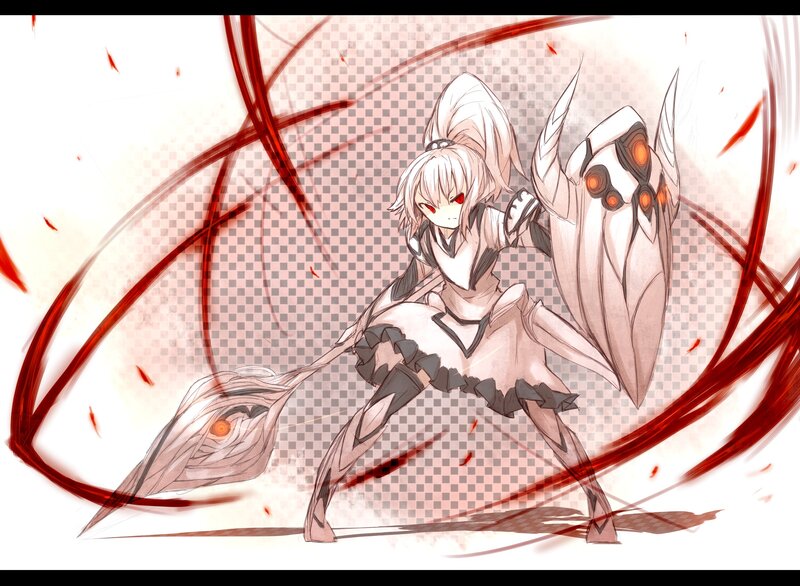 Anime Character with Weapon — White, Dramatic
