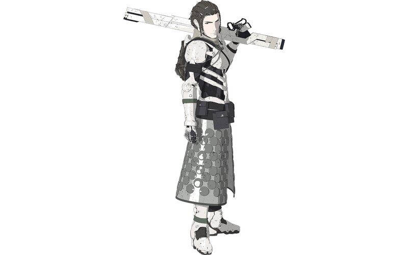 Anime Character with Weapon — White, Serious