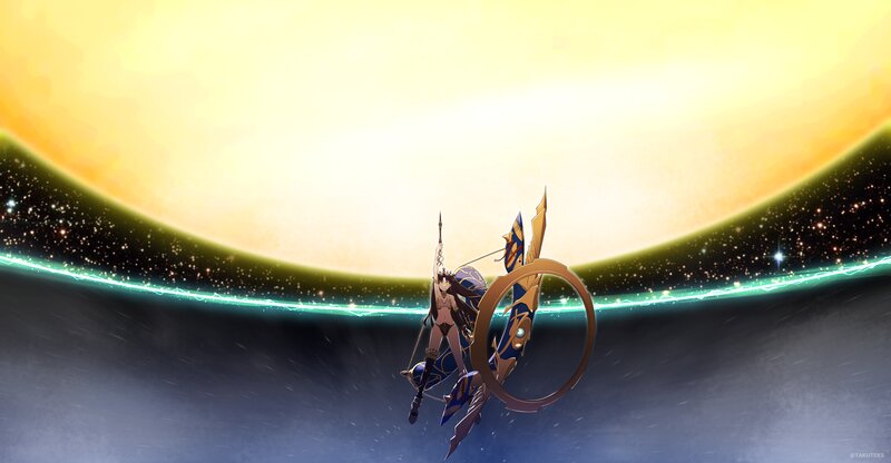 Anime Character with Weapon — Yellow, Dramatic
