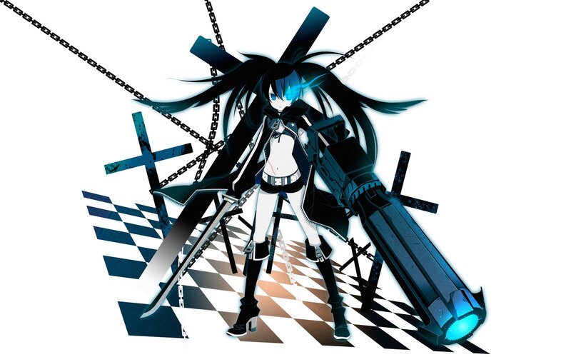 Anime Character with Weapons — Black, Dramatic, Digital Art, Chains