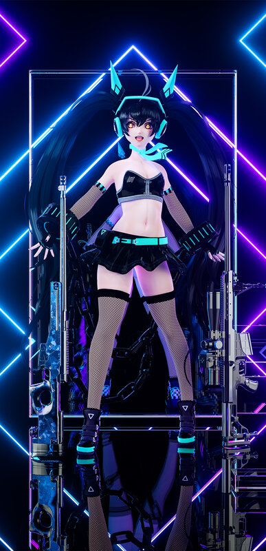 Anime Character with Weapons — Black, Dramatic, Night, 3d Render