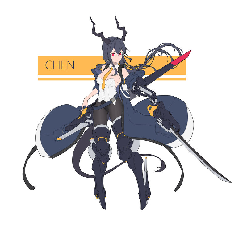 Anime Character with Weapons — Blue, Confident
