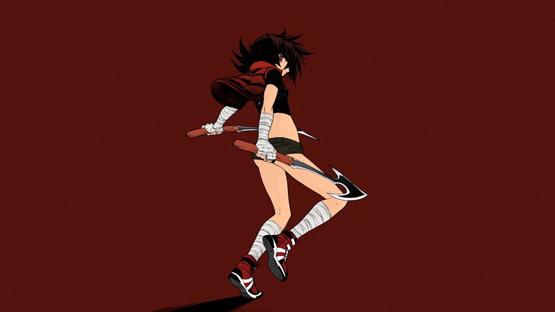 Anime Character with Weapons — Red, Dramatic, Manga