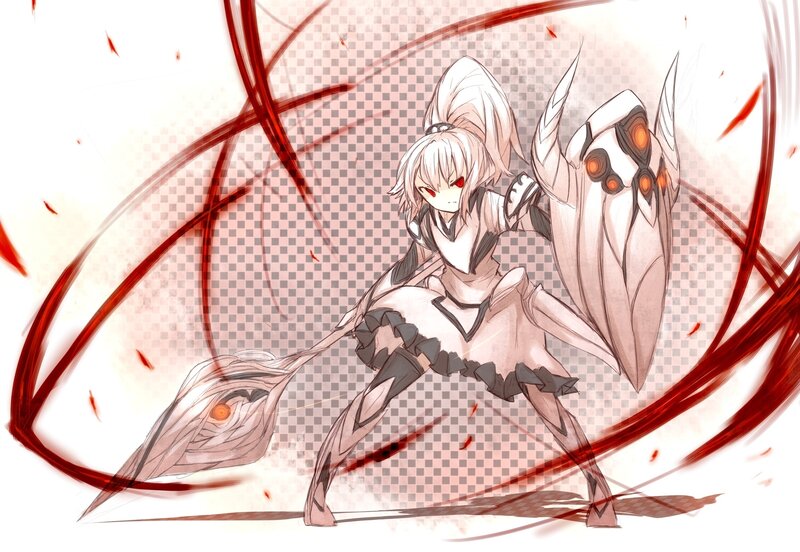 Anime Character with Weapons — White
