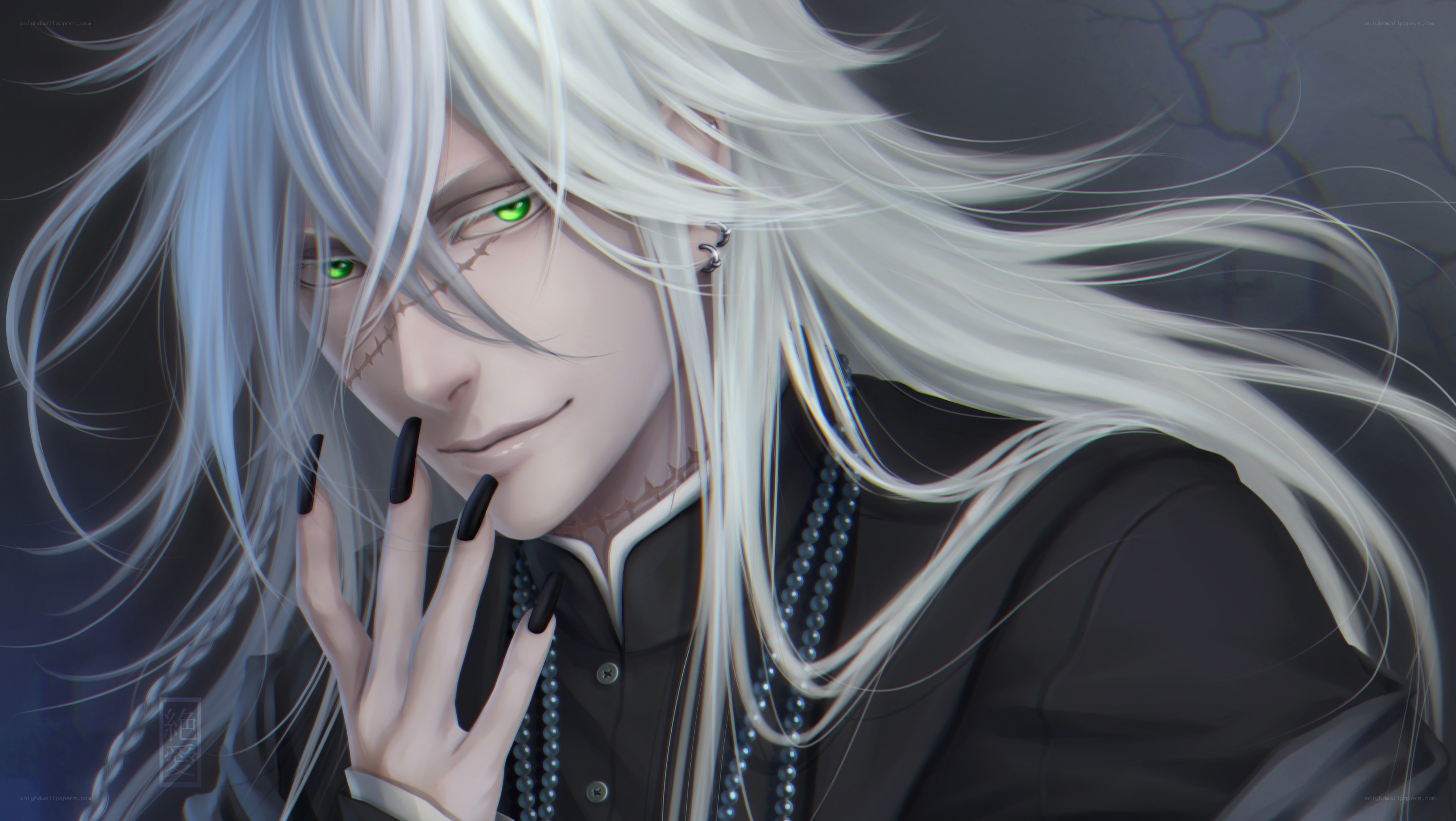 anime character with white hair