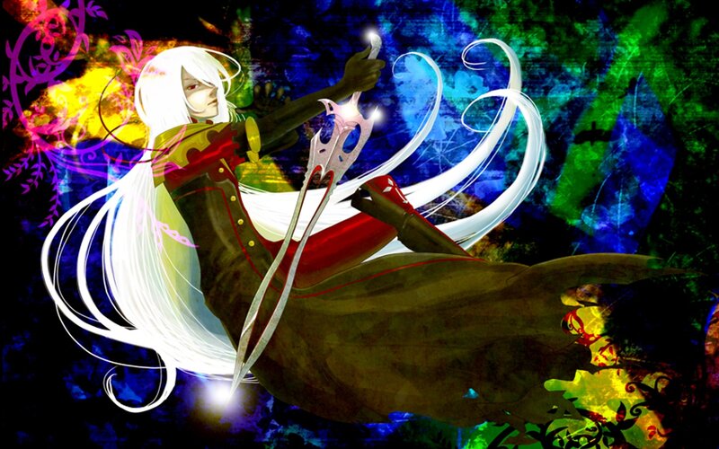 anime character with white hair and sword